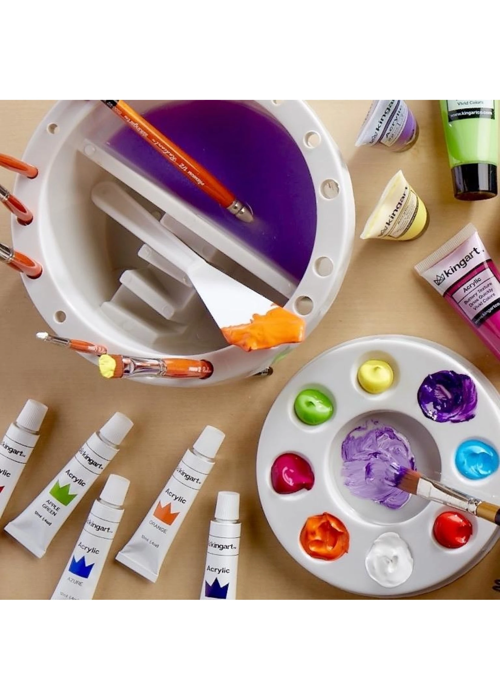 Kingart Multipurpose Round Brush Tub With Built In 9-Well Palette - Image 3