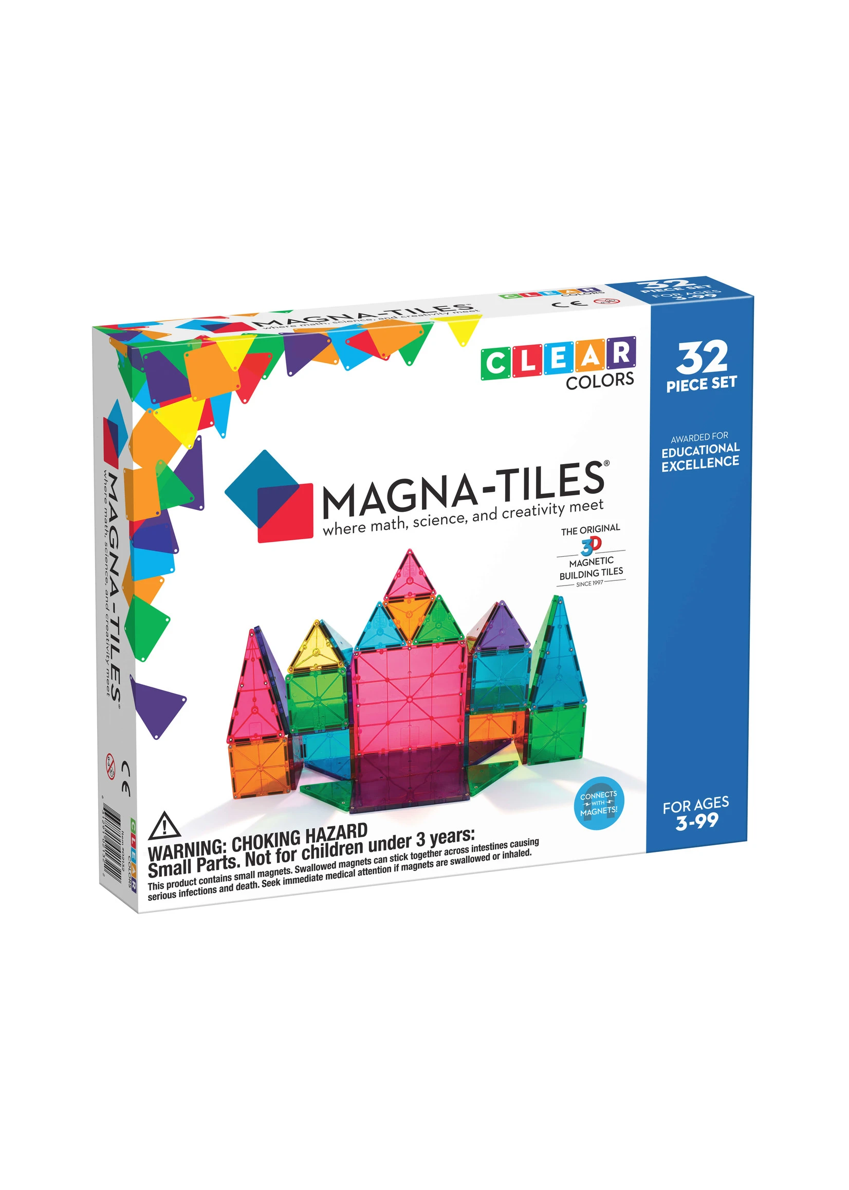 Valtech Magna-TilesĀ® Clear Colors 32-Piece Set